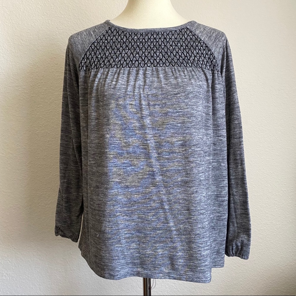 LOFT Grey Marled Smocked Top Petite Small PS
